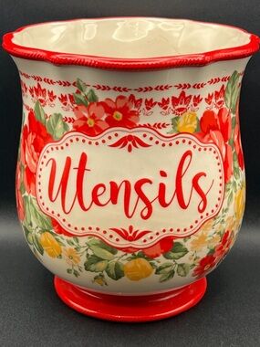 The Pioneer Woman Red Floral Utensil Crock